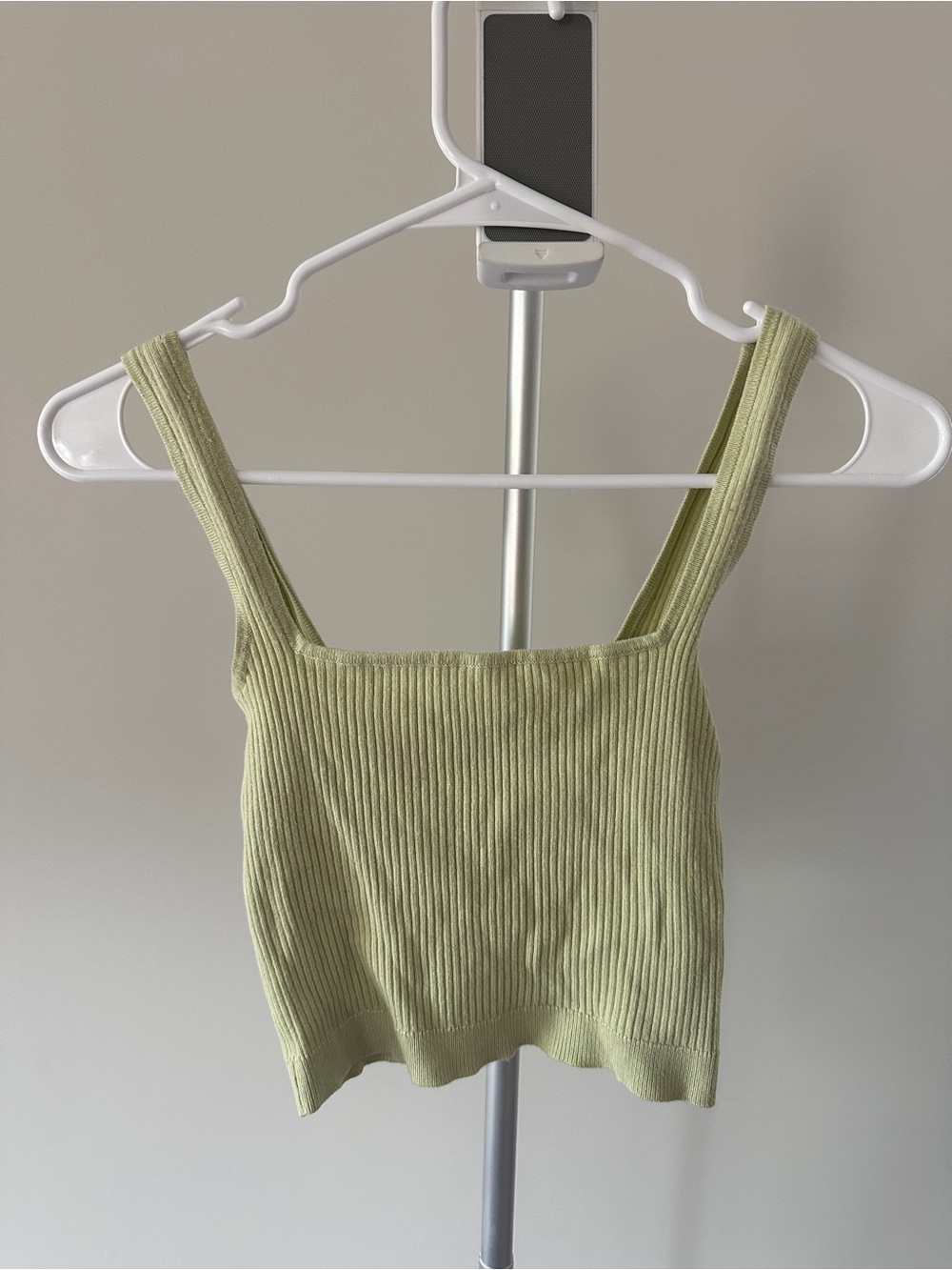 Garage Light Green Ribbed Square-Neck Crop